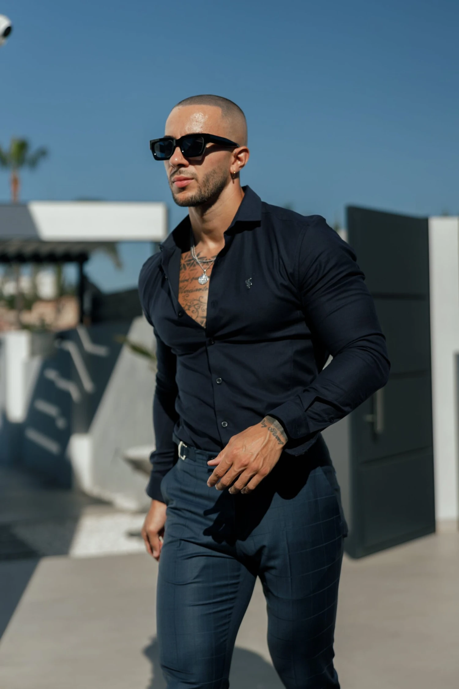 Father Sons Slim Formal Navy Self Check Stretch Trousers With Side Adjusters - FST030 - Image 5