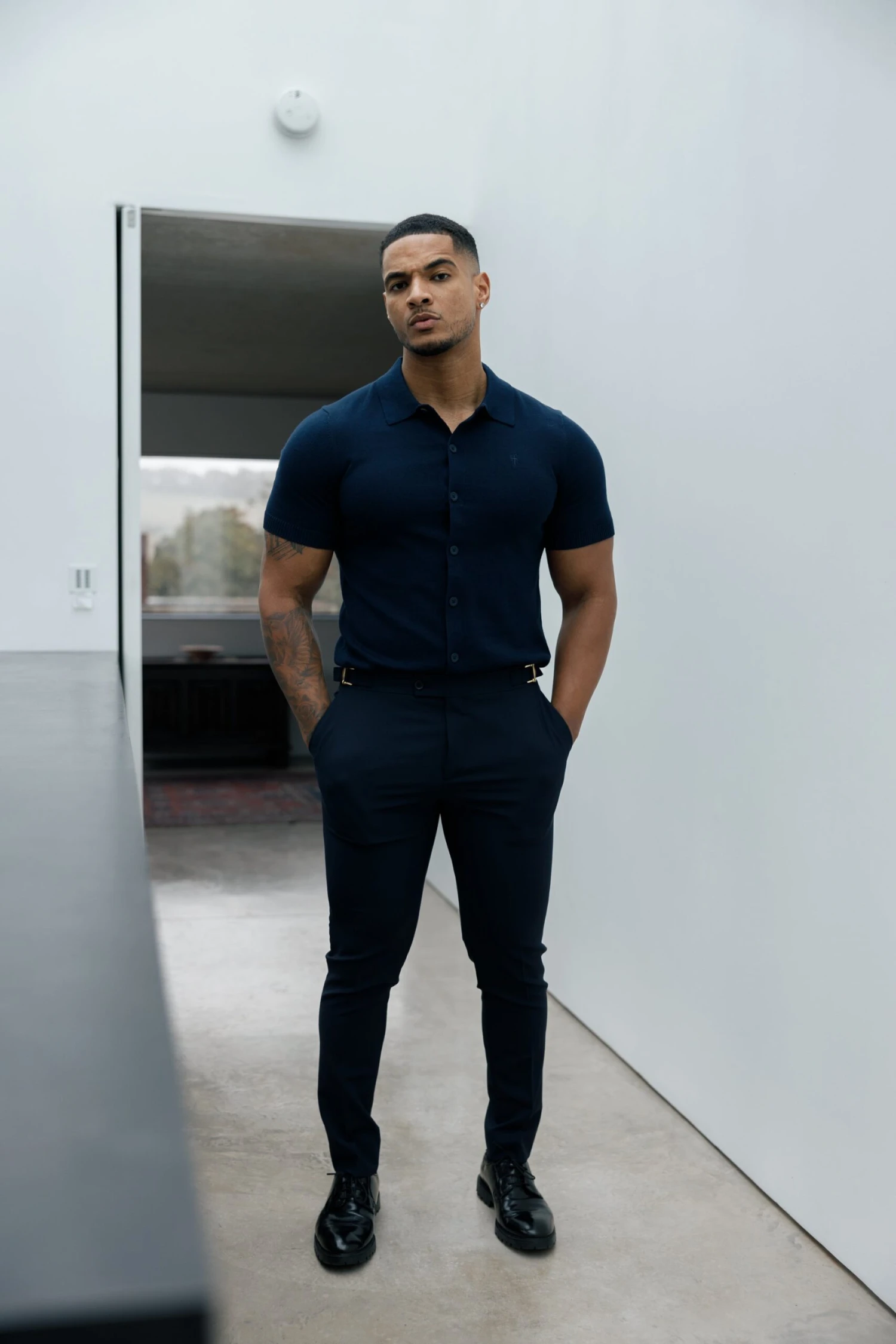 Father Sons Classic Plain Navy Knitted Button Through Polo Short Sleeve - FSN103 - Image 6