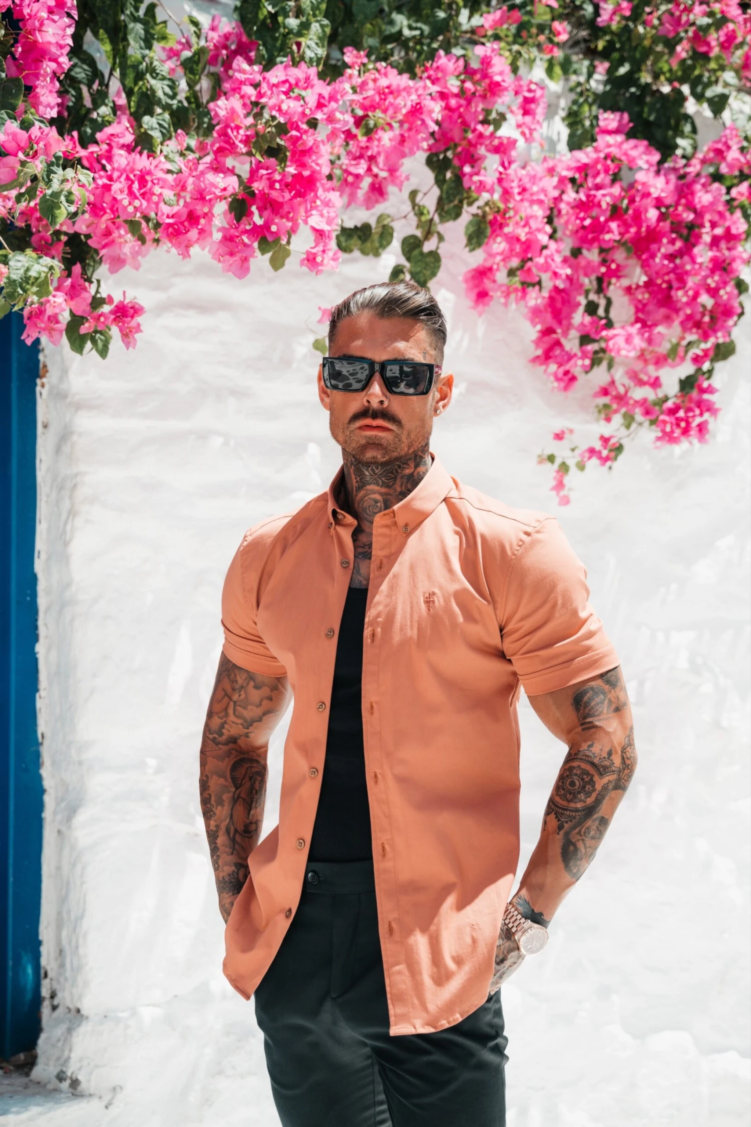 Father Sons Super Slim Stretch Plain Terracotta Short Sleeve With Button Down Collar - FS984 - Image 5