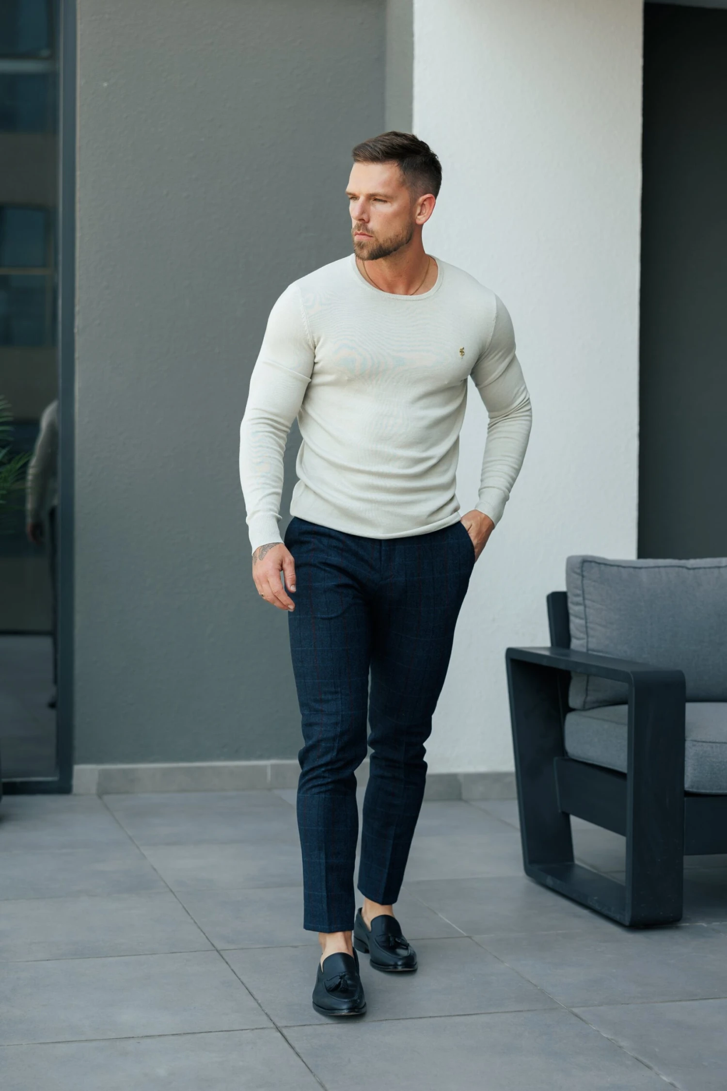 Father Sons Relaxed Formal Navy / Burgundy Check Trouser - FSTR016 - Image 6