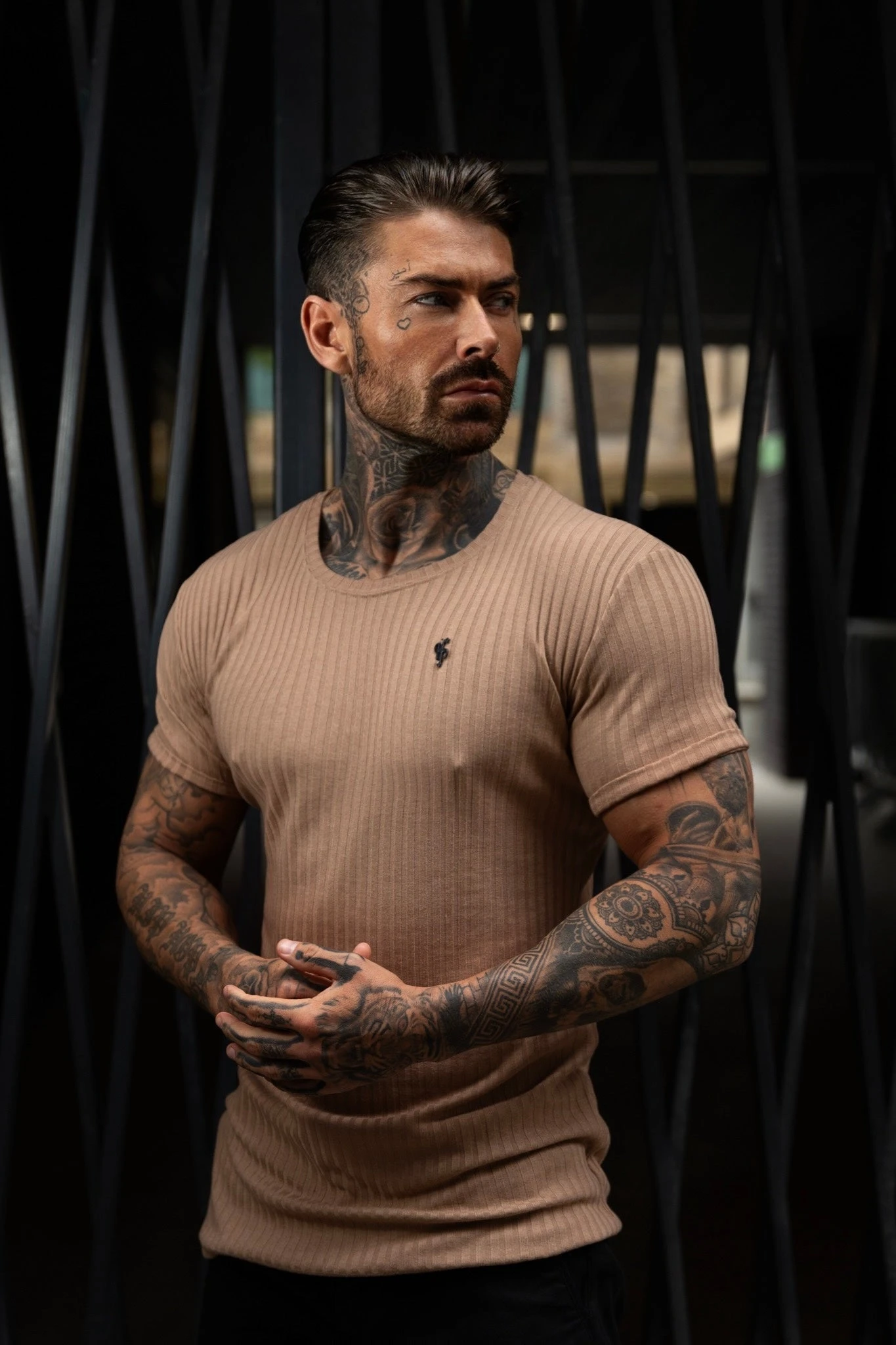 Father Sons Classic Coffee / Black Ribbed Knit Super Slim Short Sleeve Crew T-Shirt - FSH1090 - Image 6