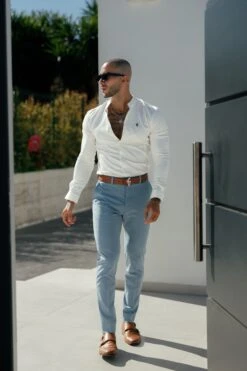 Father Sons Slim Formal Airforce Blue Stretch Trousers - FST025