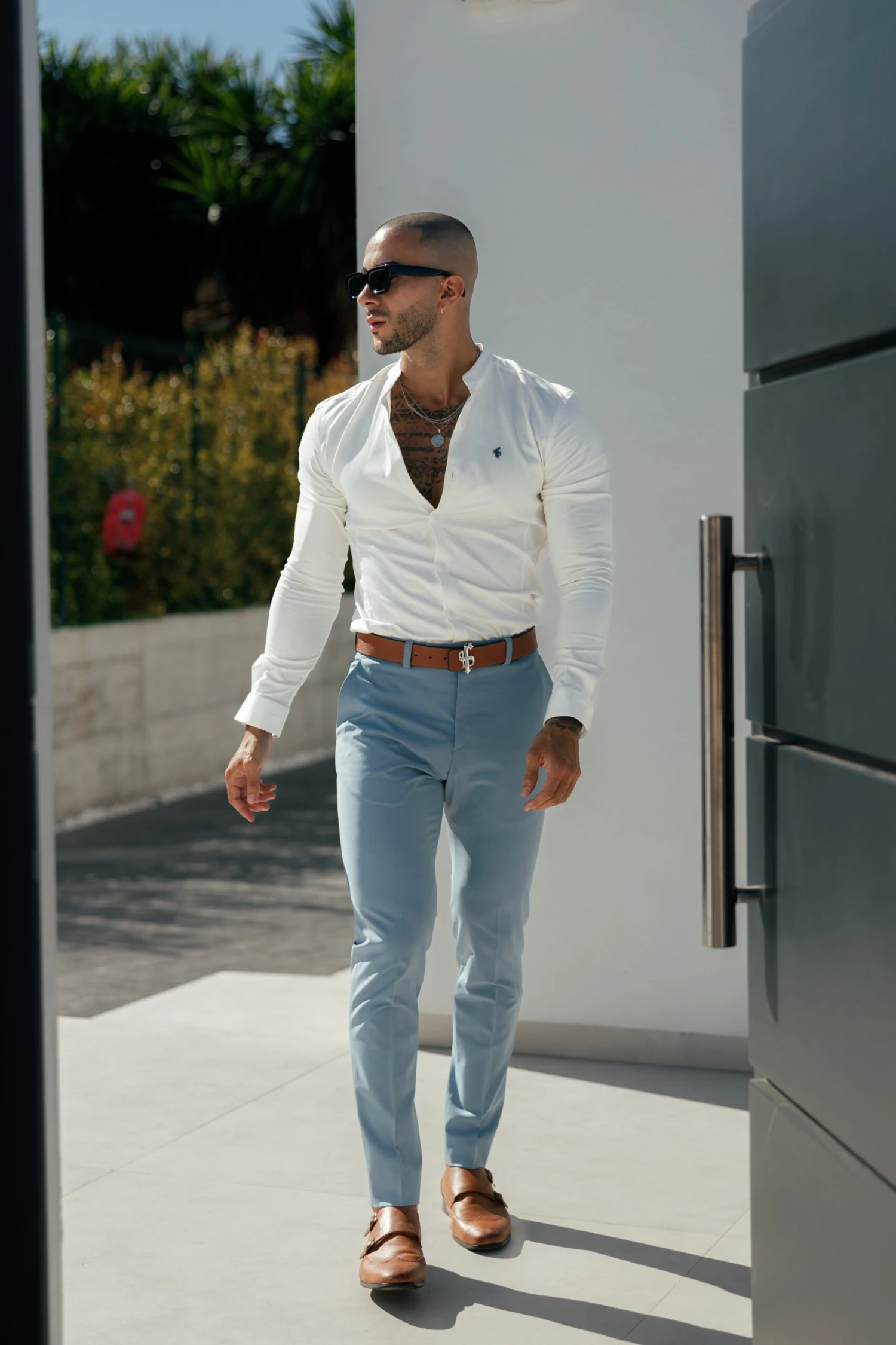 Father Sons Slim Formal Airforce Blue Stretch Trousers - FST025