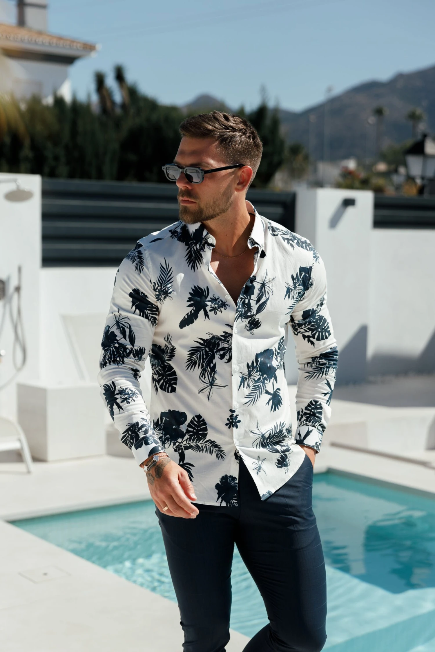 Classic Stretch LS White / Ink Print Button Down Collar - FS1100 - Image 8