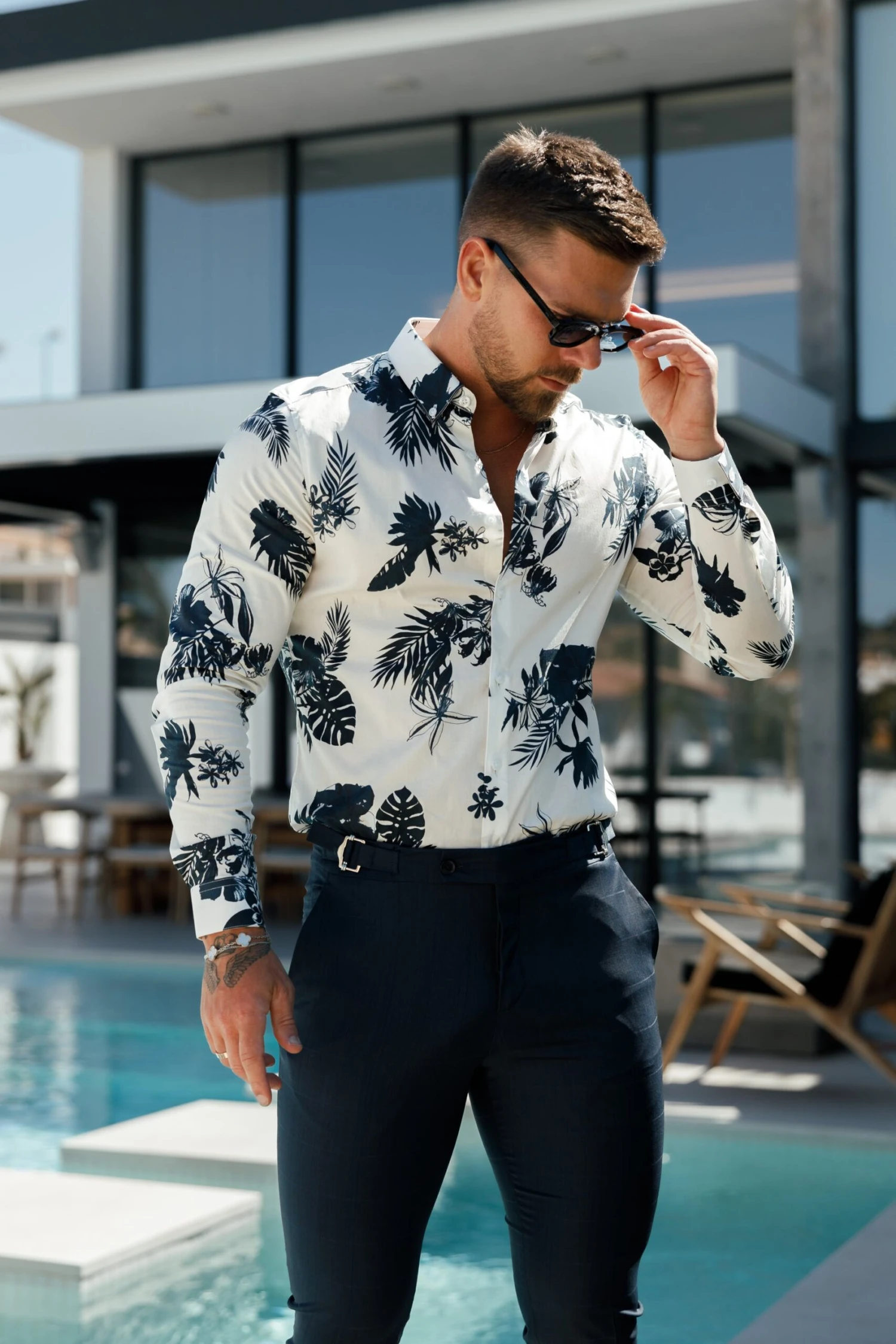 Father Sons Slim Formal Navy Self Check Stretch Trousers With Side Adjusters - FST030 - Image 13