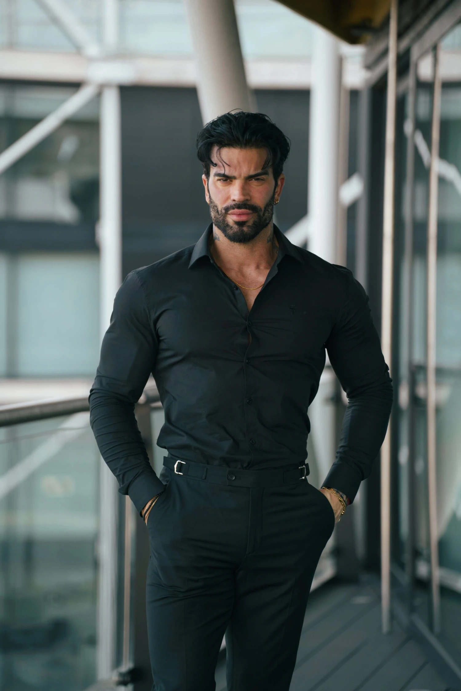 Father Sons Muscle Fit Advanced Stretch Black Cutaway Collar Shirt - FS1164 - Image 3