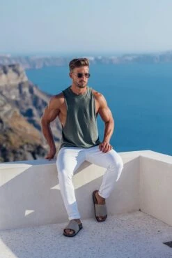 Father Sons Classic Bamboo Dropped Armhole Khaki Vest - FSH1343