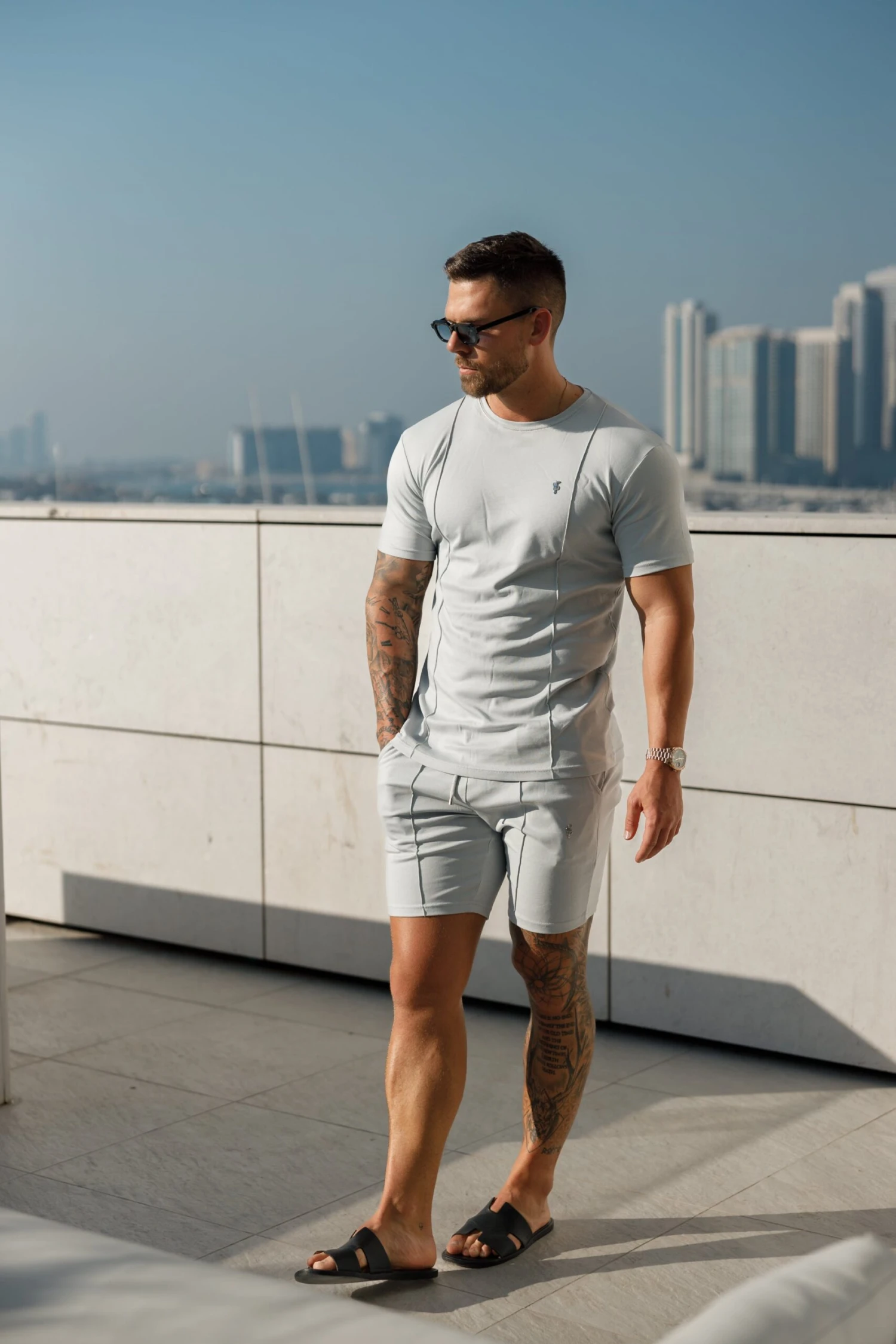 Father Sons Light Grey / Silver Crew T Shirt With Pintuck Detail - FSH1049 - Image 4