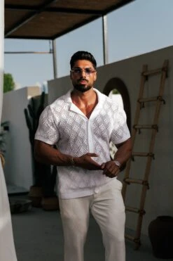 Father Sons Crochet Shirt White Short Sleeve - FSJ075