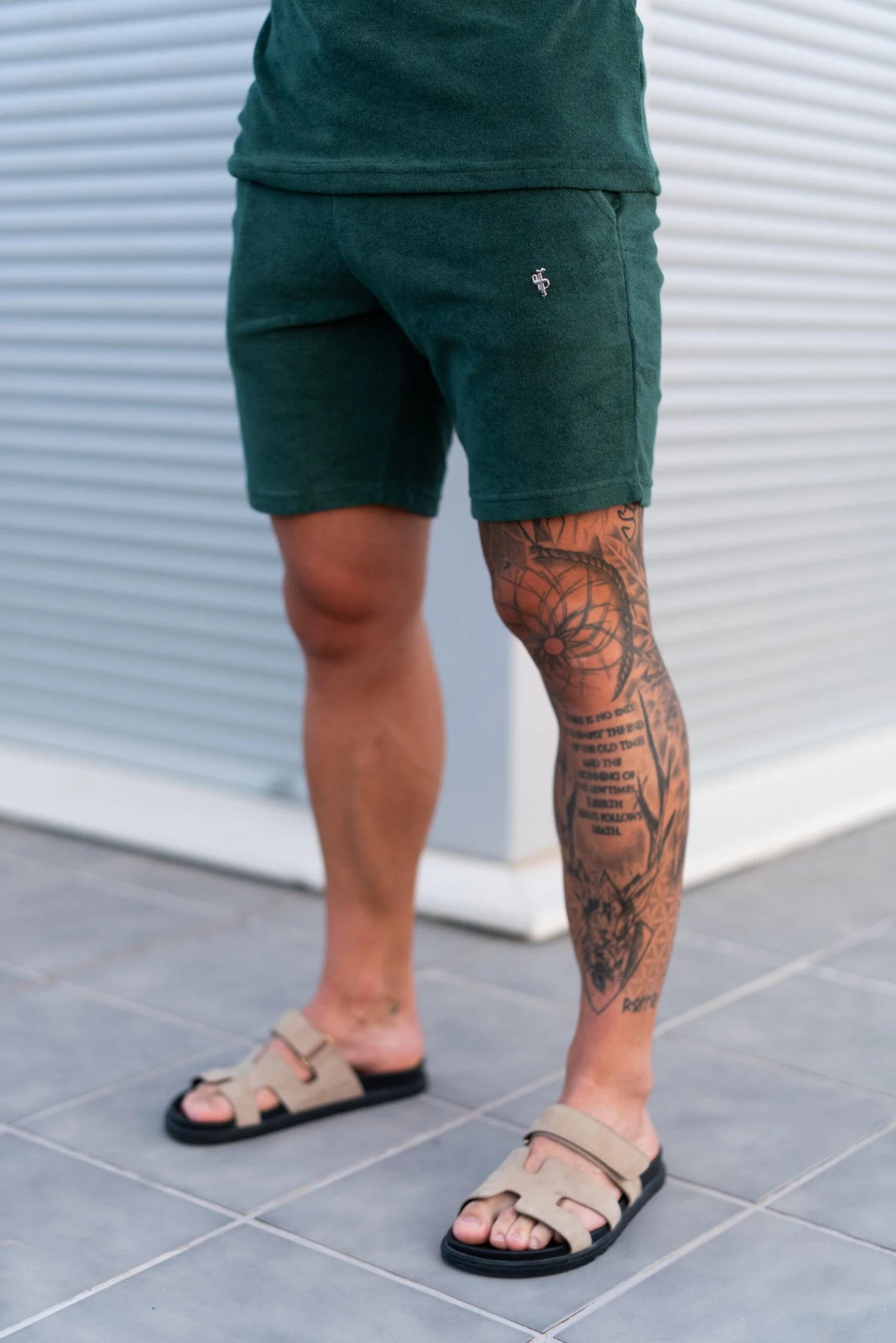Father Sons Forest Green / Silver Towelling Shorts - FSH1348 - Image 2