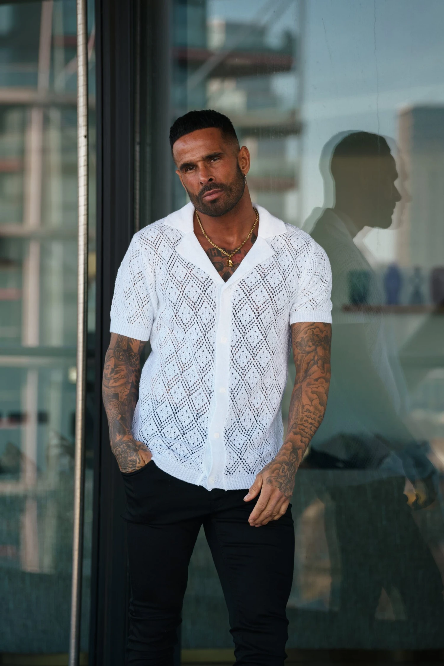 Father Sons Crochet Shirt White Short Sleeve - FSJ075 - Image 2