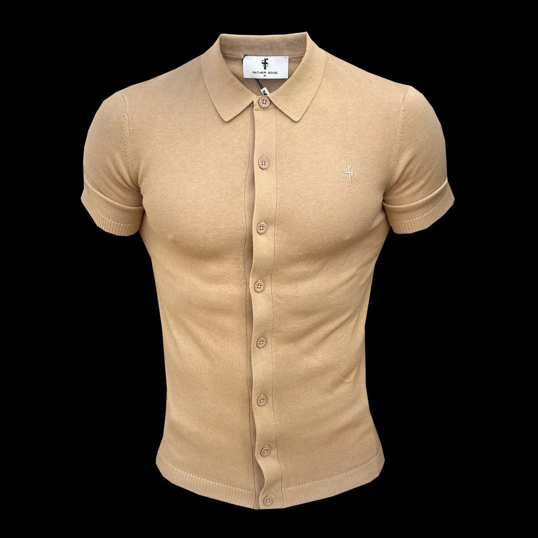 Father Sons Classic Plain Coffee Knitted Button Through Polo Short Sleeve - FSN163 - Image 6