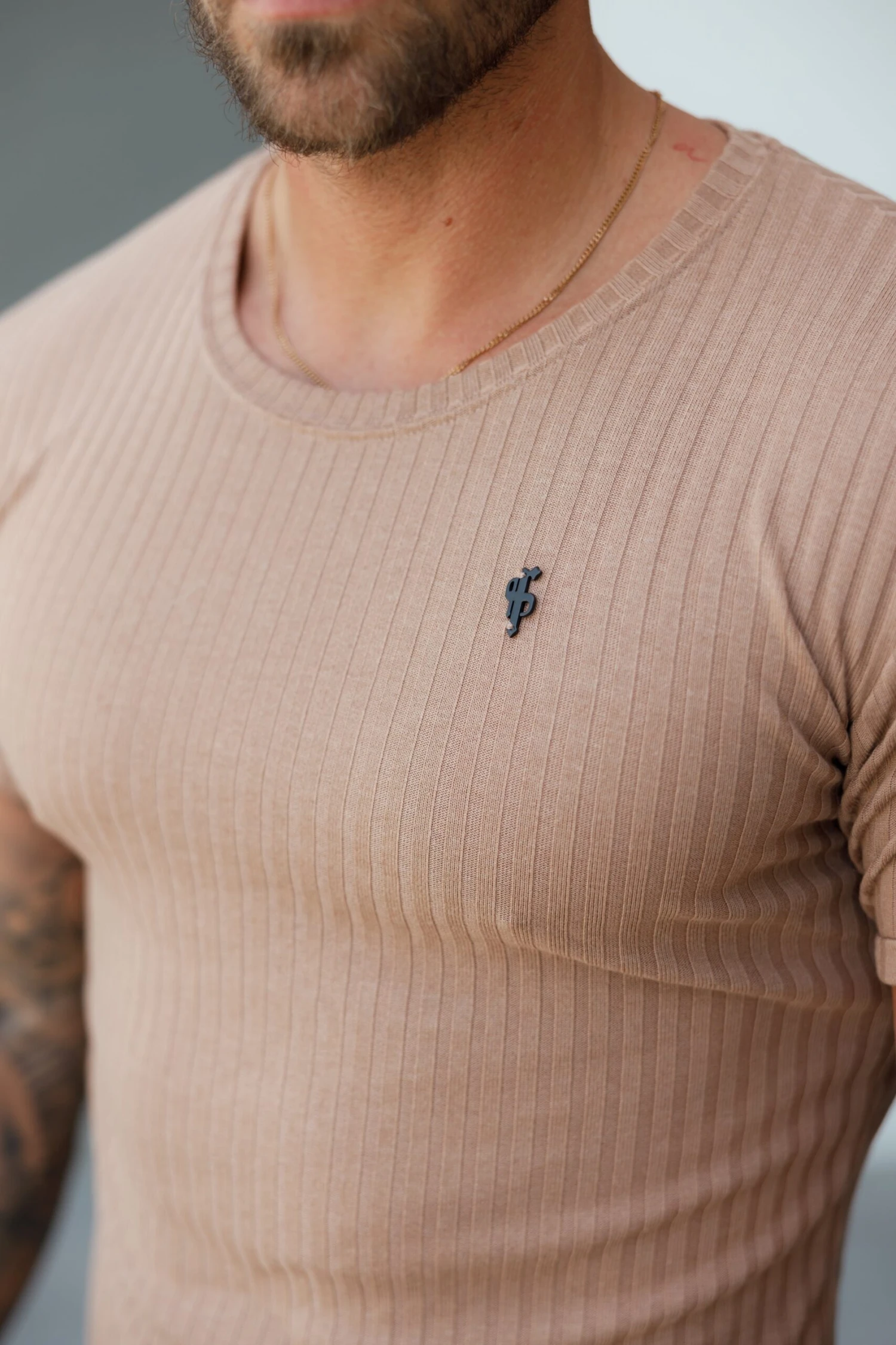 Father Sons Classic Coffee / Black Ribbed Knit Super Slim Short Sleeve Crew T-Shirt - FSH1090 - Image 4