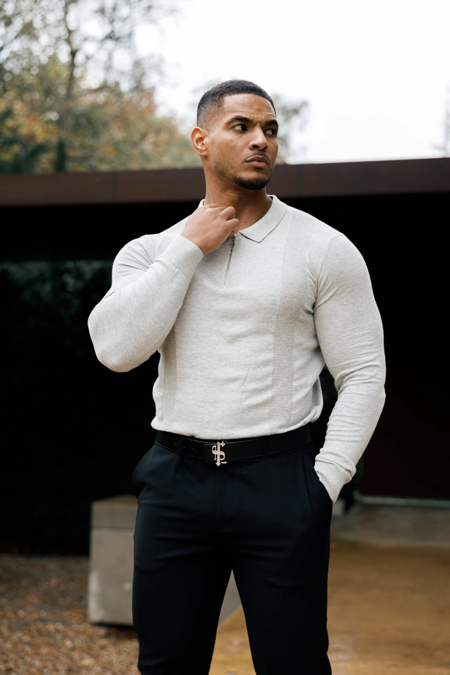 Father Sons Classic Grey Marl And Silver Zip Knitted Polo Shirt Long Sleeve - FSN127 - Image 11