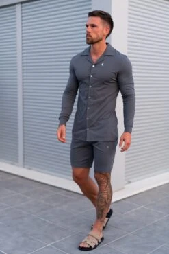 Father Sons Stretch Charcoal Pique Revere Shirt Long Sleeve - FSH1354