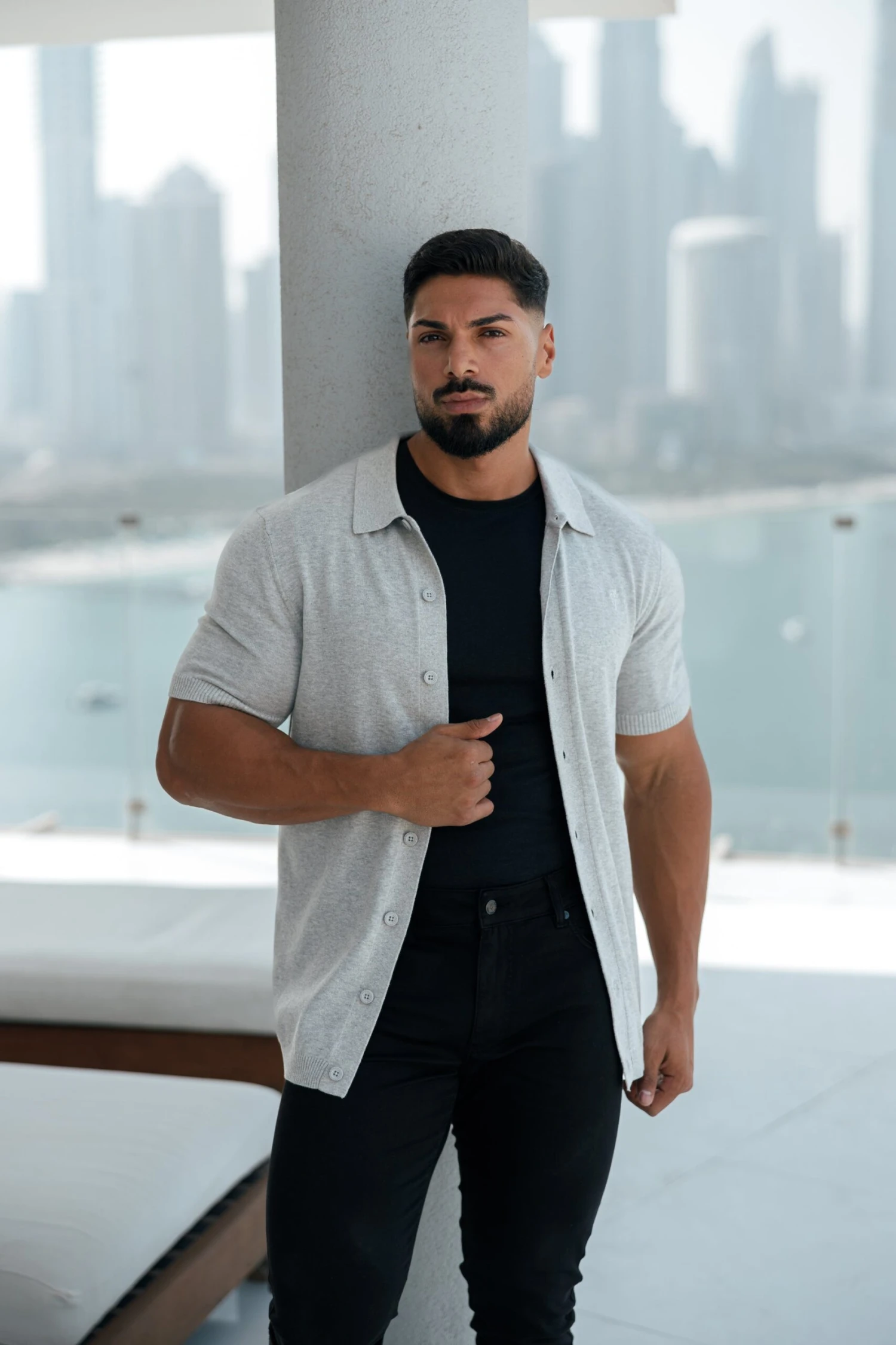 Father Sons Classic Plain Light Grey Knitted Button Through Polo Short Sleeve - FSN102 - Image 13