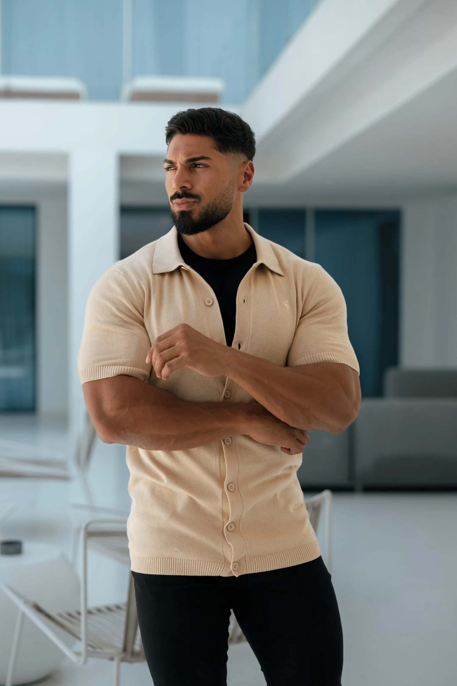 Father Sons Classic Plain Beige Knitted Button Through Polo Short Sleeve - FSN104 - Image 11