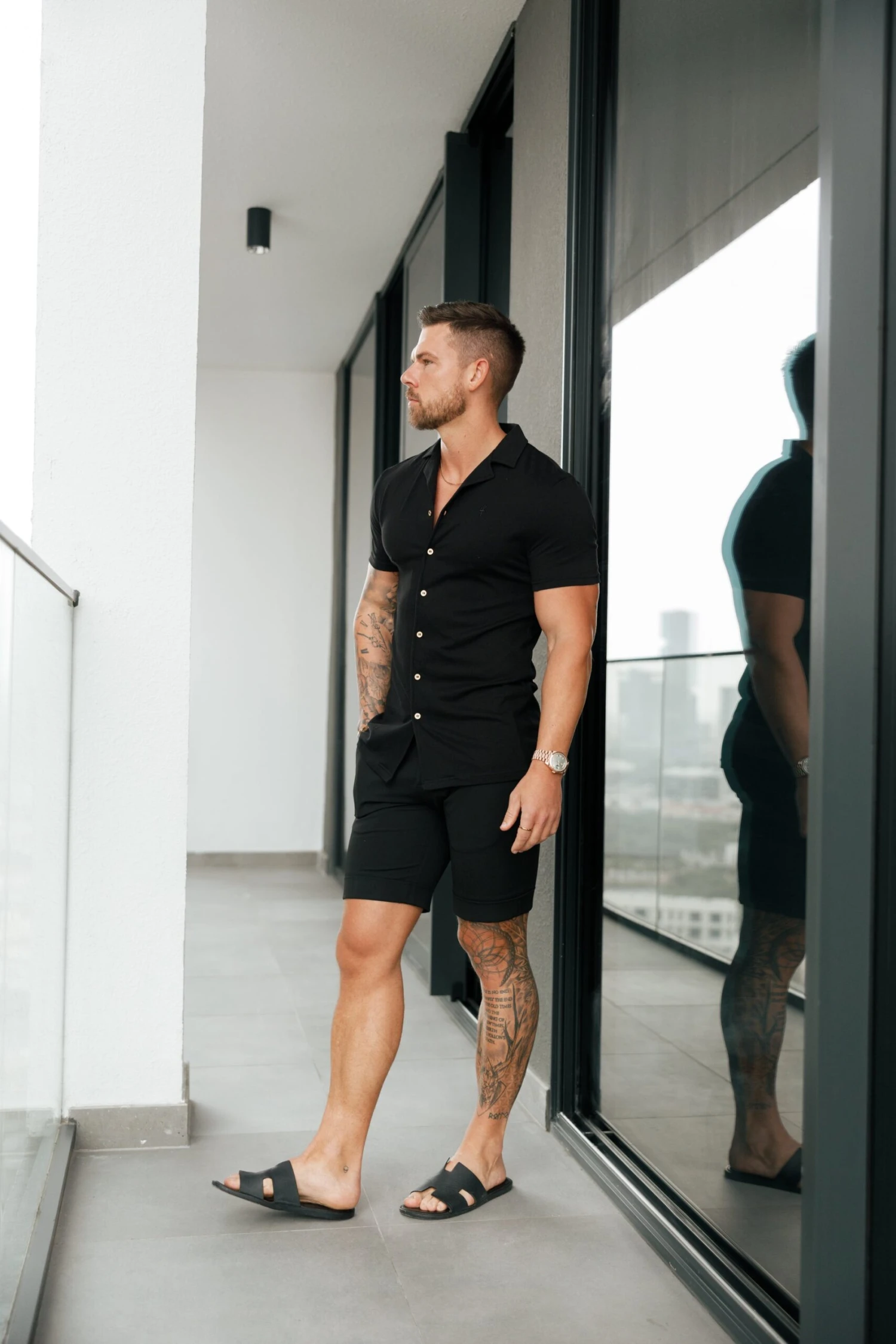 Father Sons Stretch Black / Gold Pique Revere Shirt Short Sleeve - FSH1068 - Image 9