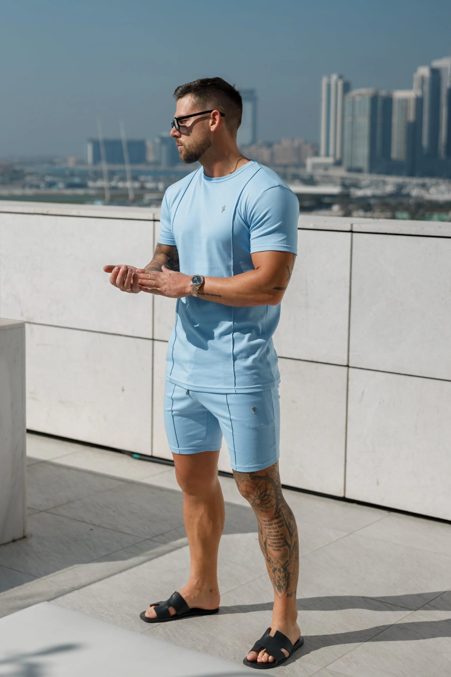 Father Sons Light Blue / Silver Crew T Shirt With Pintuck Detail - FSH1051 - Image 8