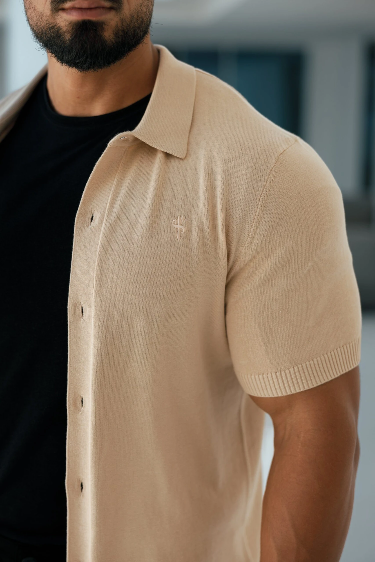 Father Sons Classic Plain Beige Knitted Button Through Polo Short Sleeve - FSN104 - Image 8