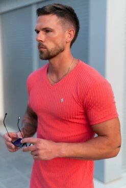 Father Sons Super Slim Coral / Silver V Neck Ribbed Crew - FSH1365