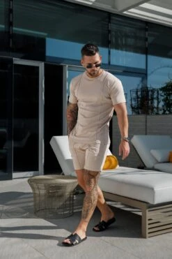 Father Sons Beige Crew T Shirt With Pintuck Detail - FSH1050