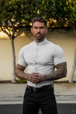 FS Slim Bamboo Raglan Grandad Collar Grey - FSH1155