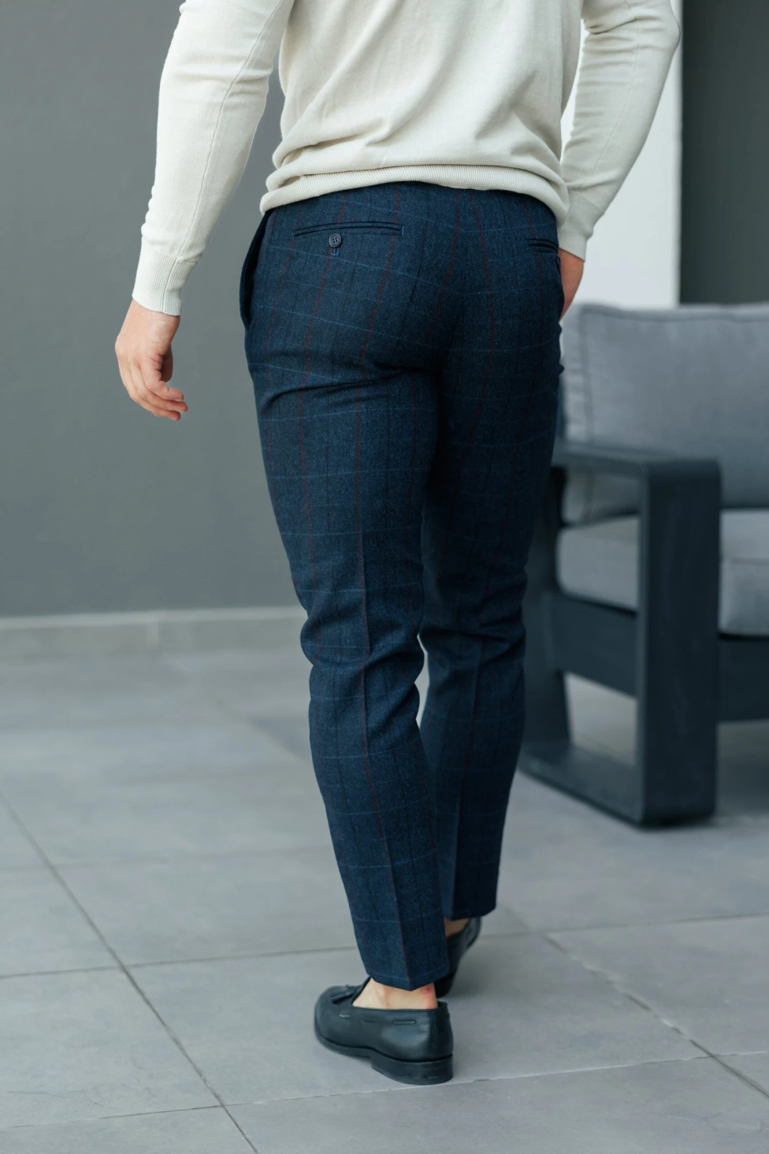 Father Sons Relaxed Formal Navy / Burgundy Check Trouser - FSTR016 - Image 4