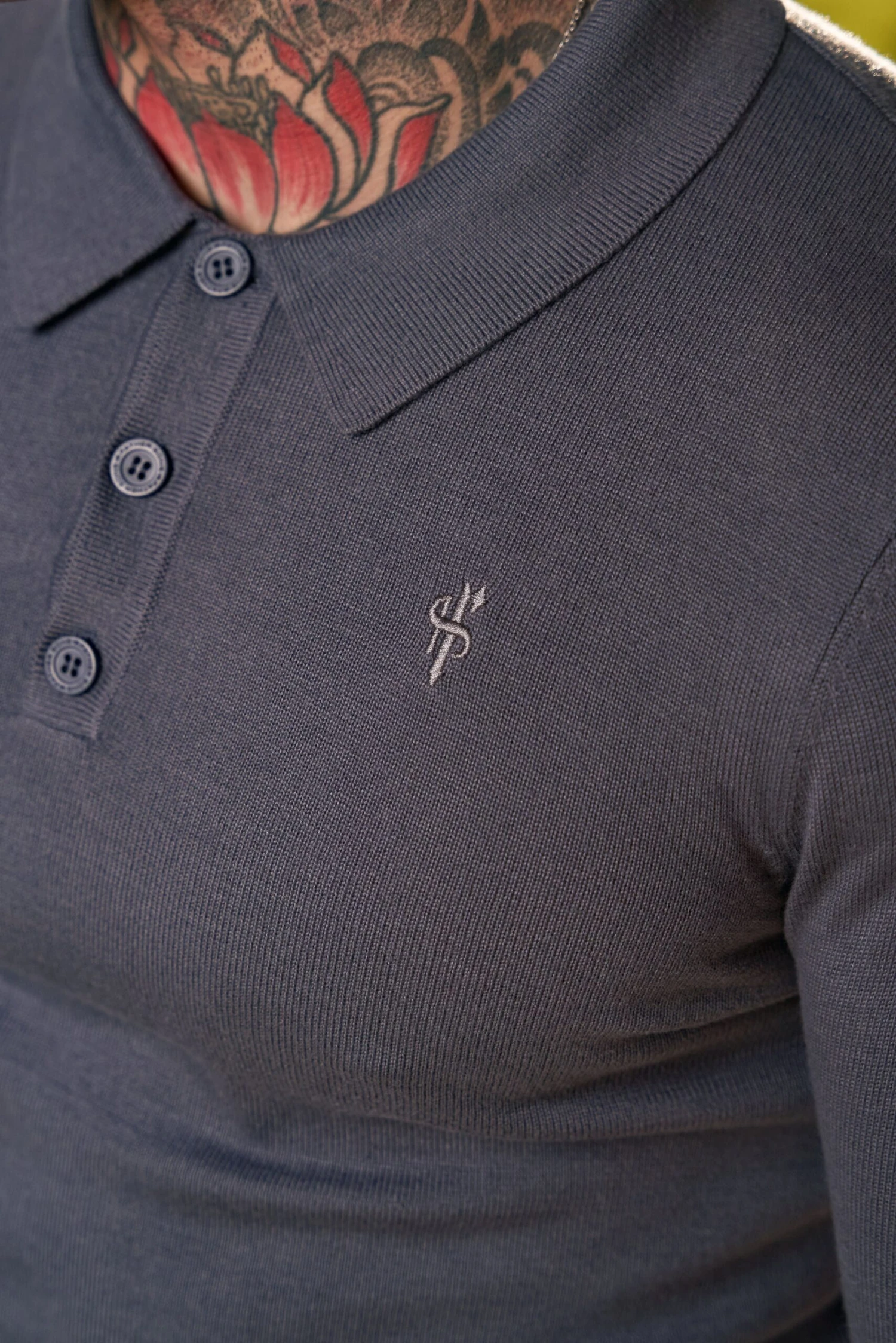 Father Sons Classic Gunmetal Knitted Polo Jumper Long Sleeve With Tonal FS Embroidery- FSN141 - Image 3