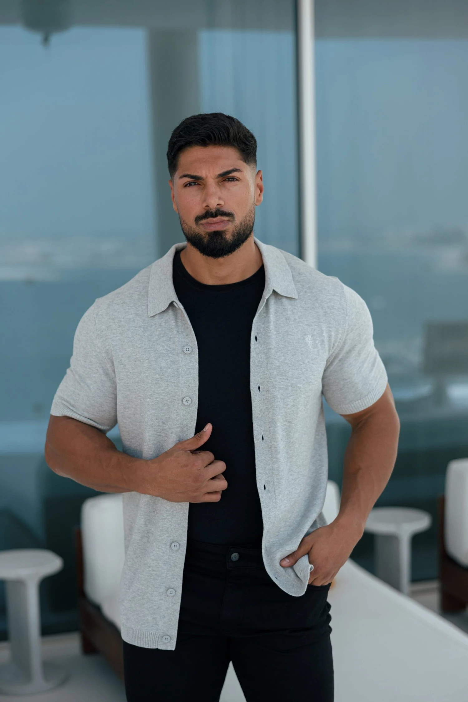 Father Sons Classic Plain Light Grey Knitted Button Through Polo Short Sleeve - FSN102 - Image 11