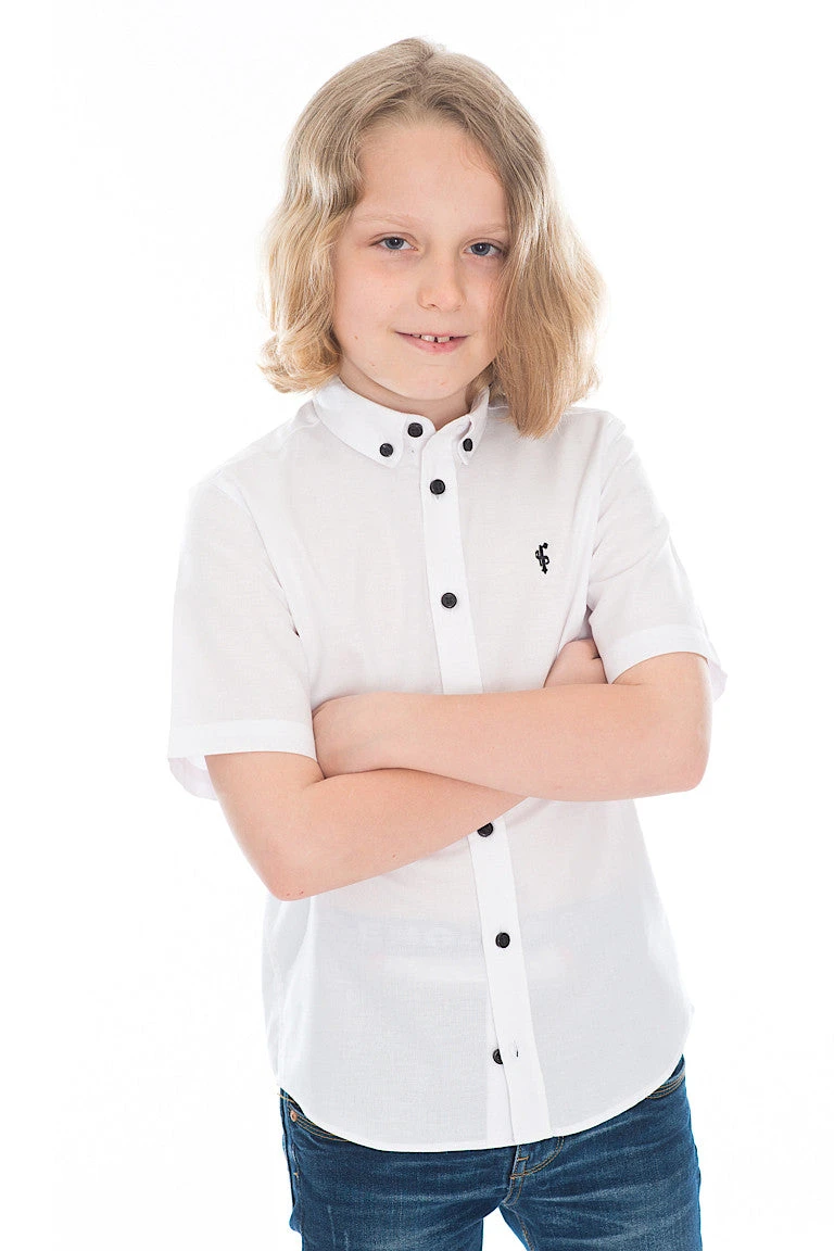 Father Sons Boys Classic White Black Button Short Sleeve - FSB005 (LAST CHANCE) - Image 3