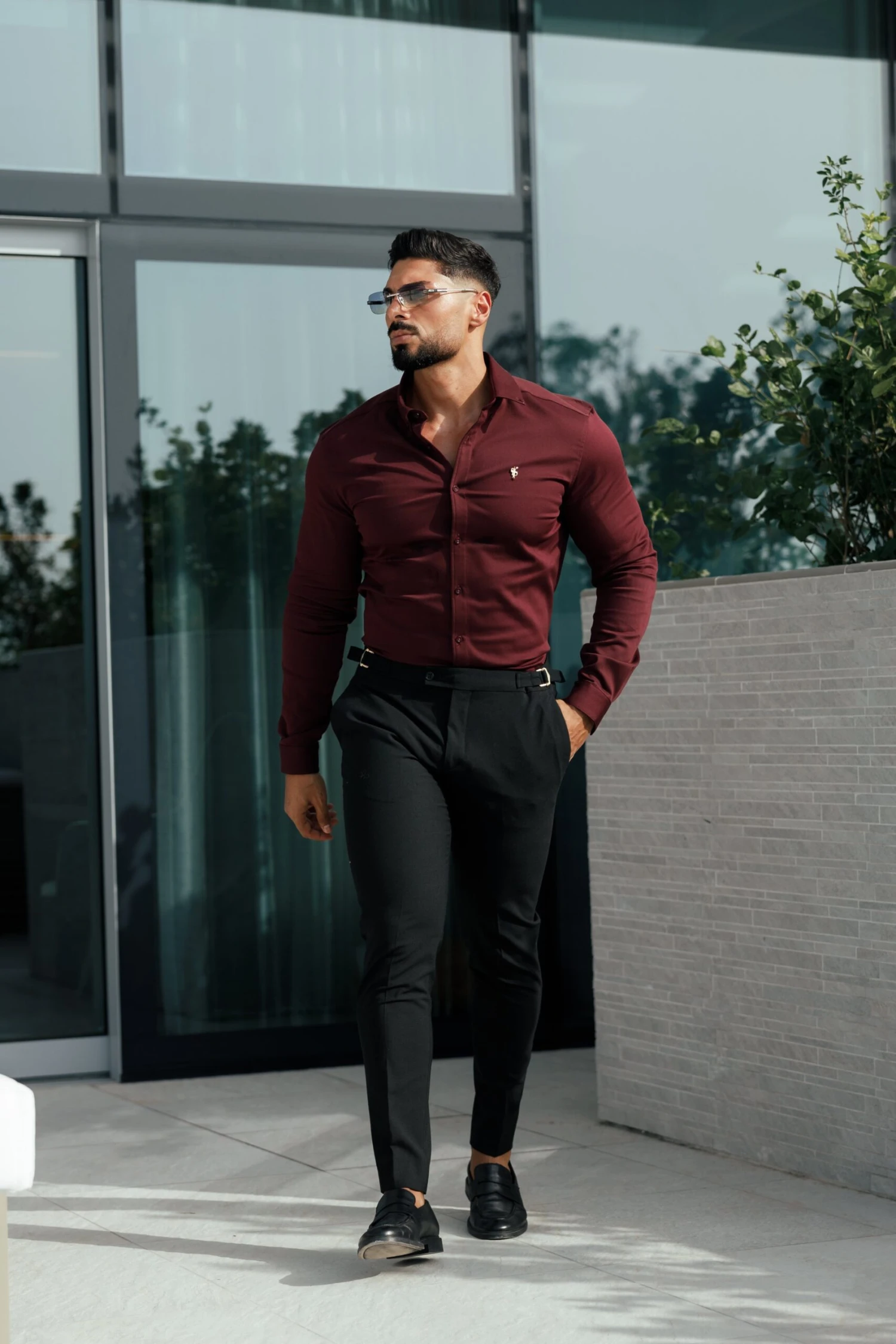 Father Sons Super Slim Stretch Burgundy Denim Long Sleeve With Gold Metal Decal And Button Down Collar - FS1046 - Image 10