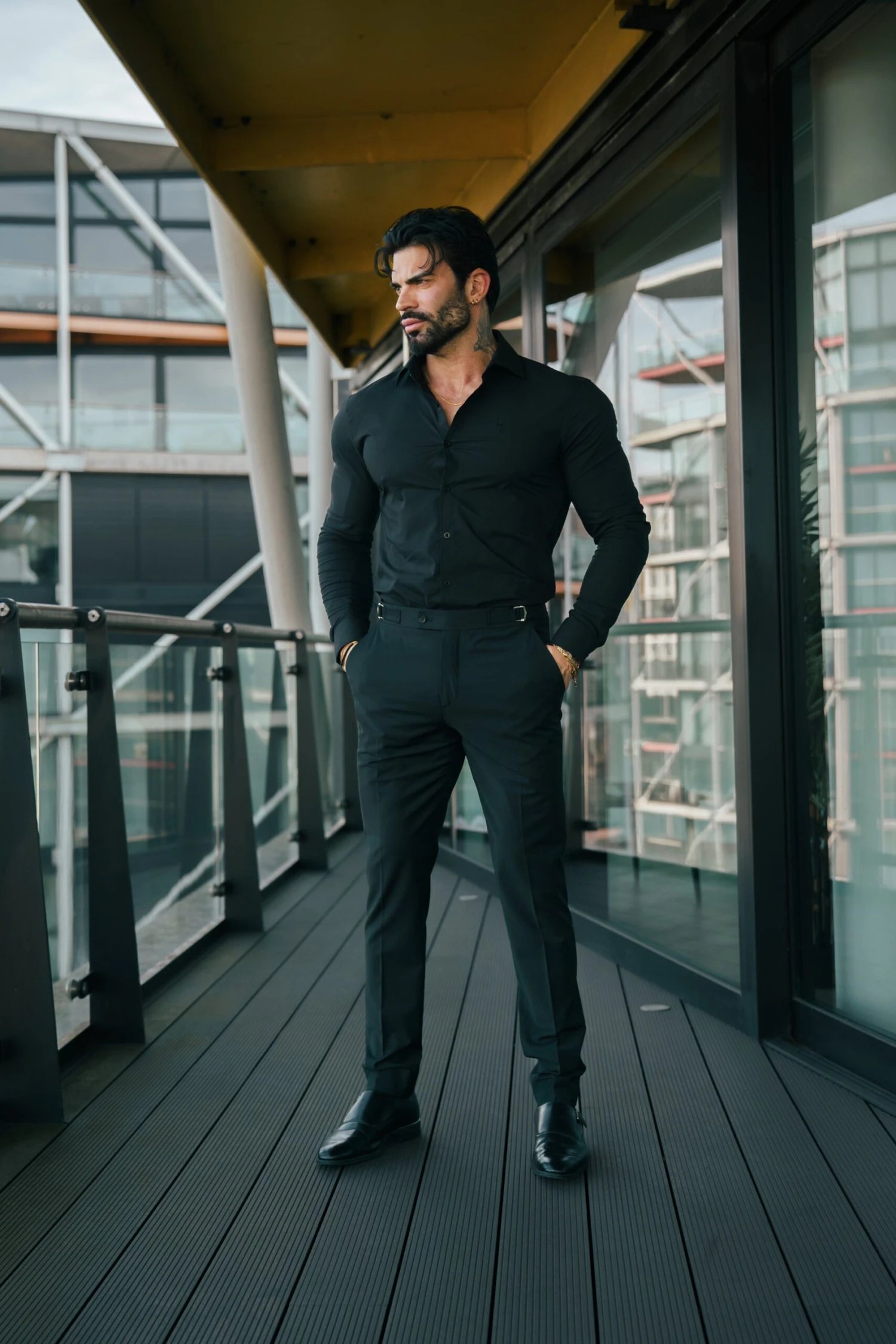 Father Sons Muscle Fit Advanced Stretch Black Cutaway Collar Shirt - FS1164 - Image 2