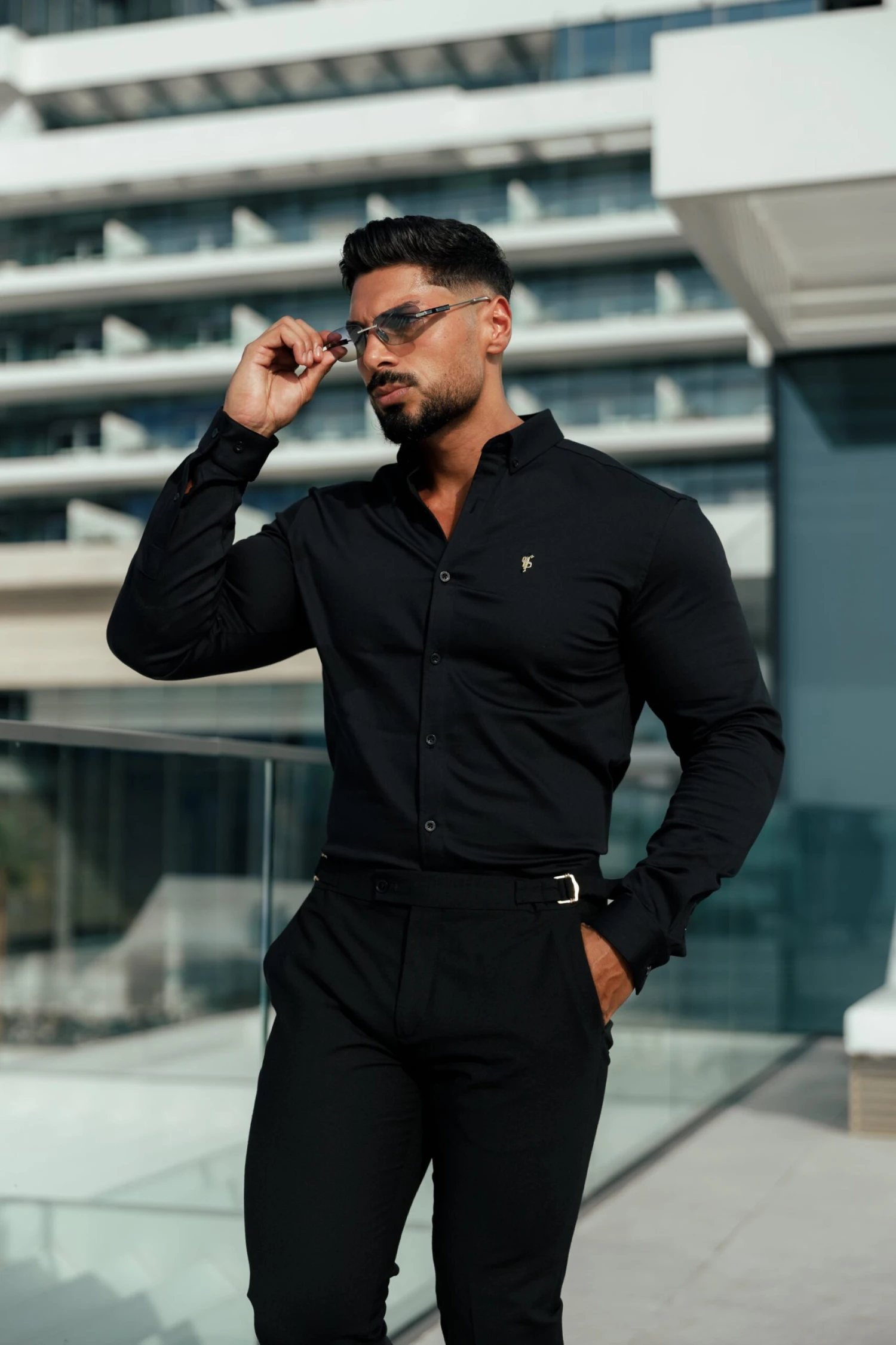 Father Sons Slim Formal Black Stretch Trousers With Gold Waist Adjusters - FST036 - Image 4