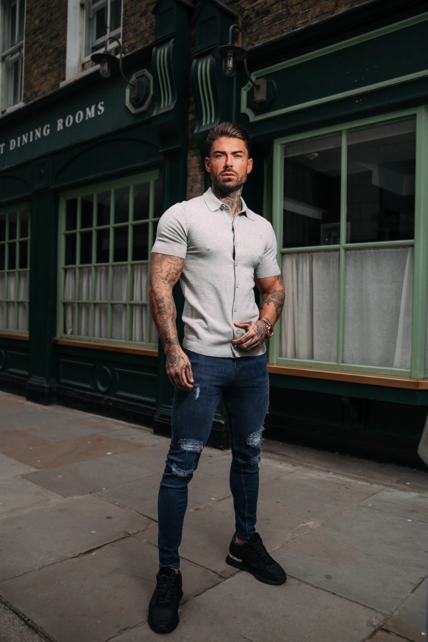 Father Sons Classic Plain Light Grey Knitted Button Through Polo Short Sleeve - FSN102 - Image 16