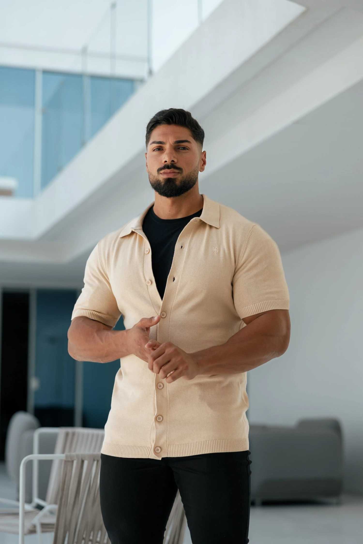 Father Sons Classic Plain Beige Knitted Button Through Polo Short Sleeve - FSN104 - Image 12