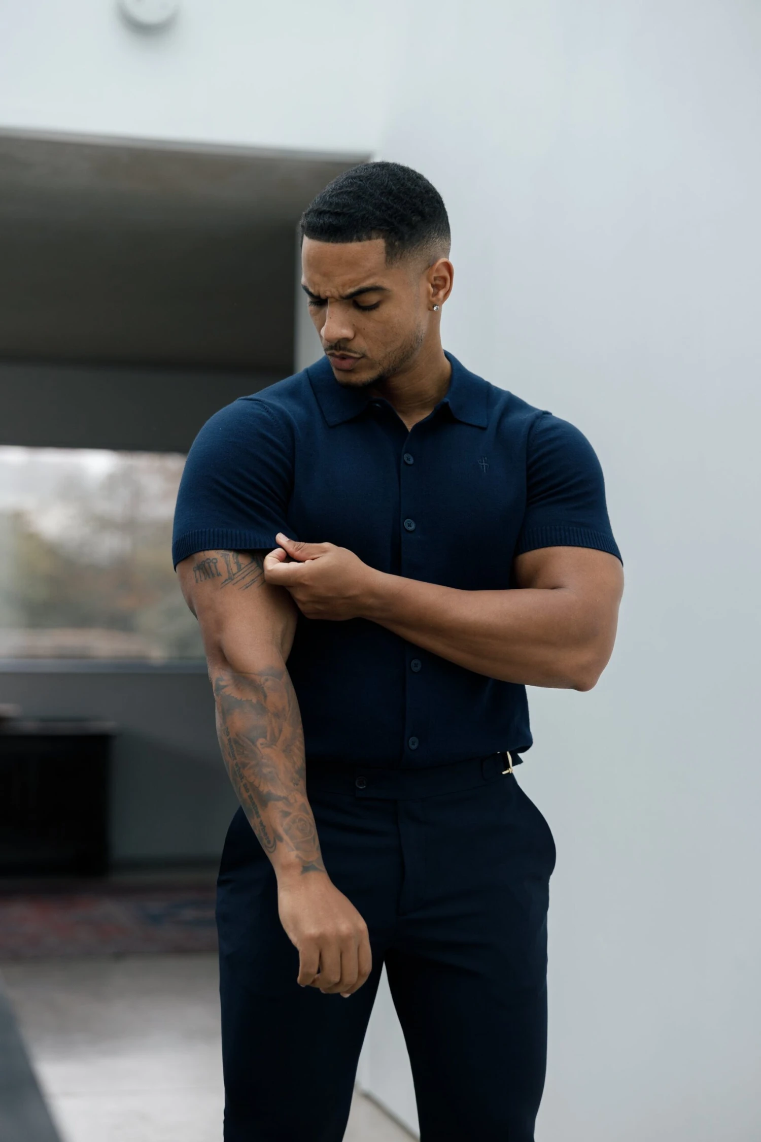 Father Sons Classic Plain Navy Knitted Button Through Polo Short Sleeve - FSN103 - Image 7