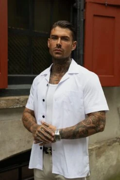 Father Sons Hawaiian Boxy White Revere Collar Short Sleeve With Pocket - FS1077