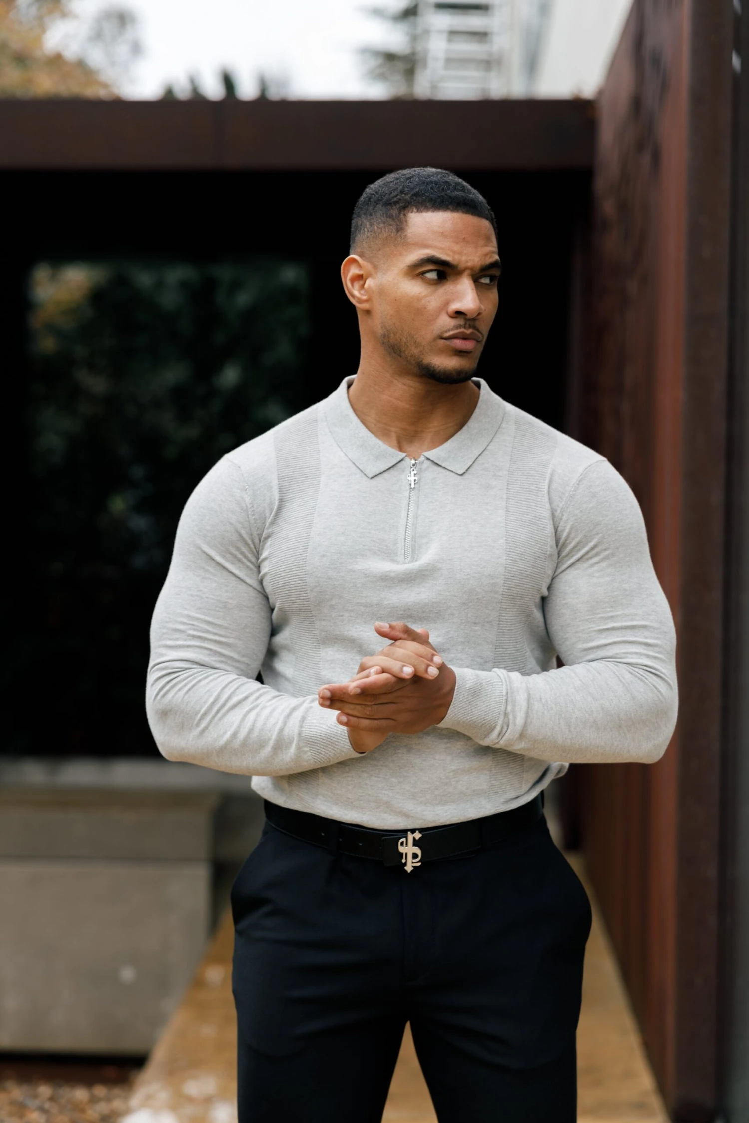 Father Sons Classic Grey Marl And Silver Zip Knitted Polo Shirt Long Sleeve - FSN127 - Image 10