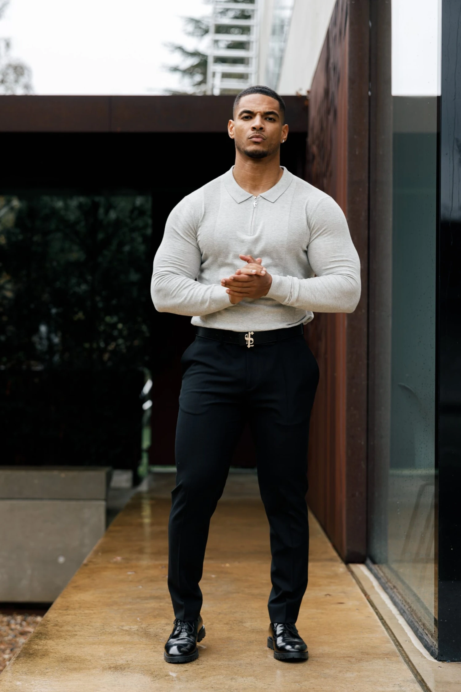 Father Sons Classic Grey Marl And Silver Zip Knitted Polo Shirt Long Sleeve - FSN127 - Image 9