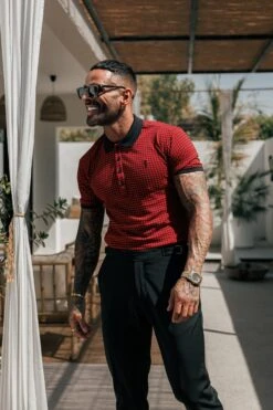 Father Sons Black / Red Printed Check Polo Shirt - FSH1259