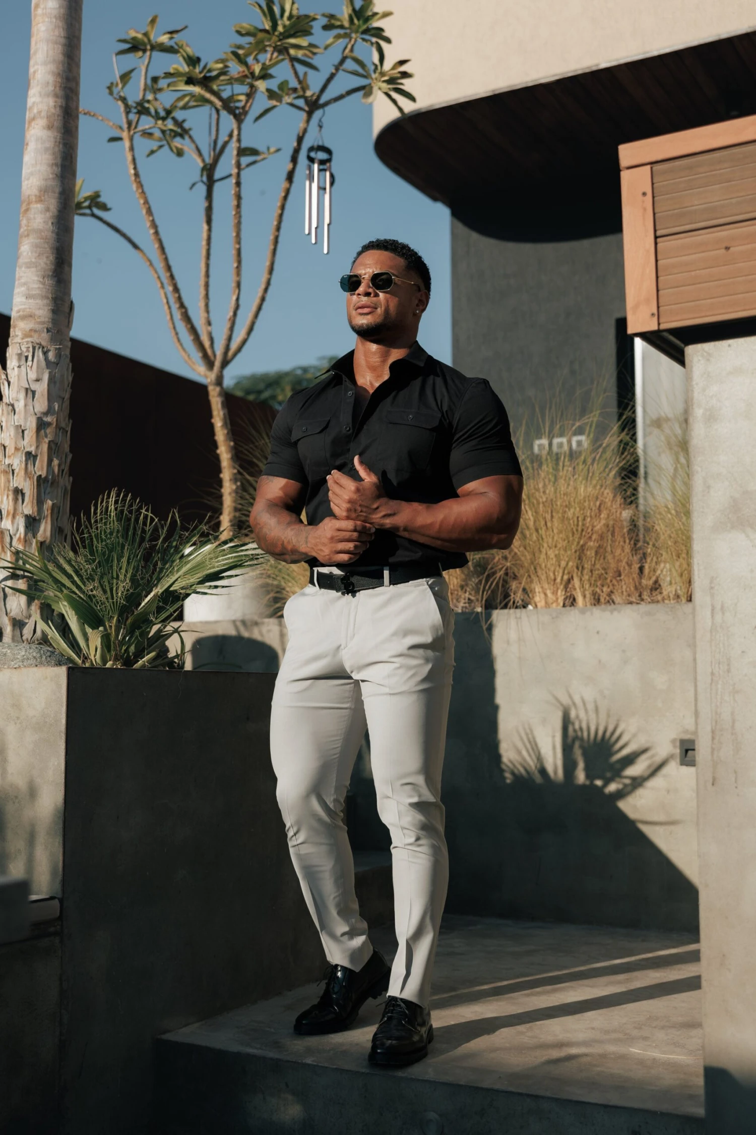 Father Sons Boxy Stretch Black Short Sleeve With 2 Chest Pockets Ad Flaps- FS1097 - Image 5