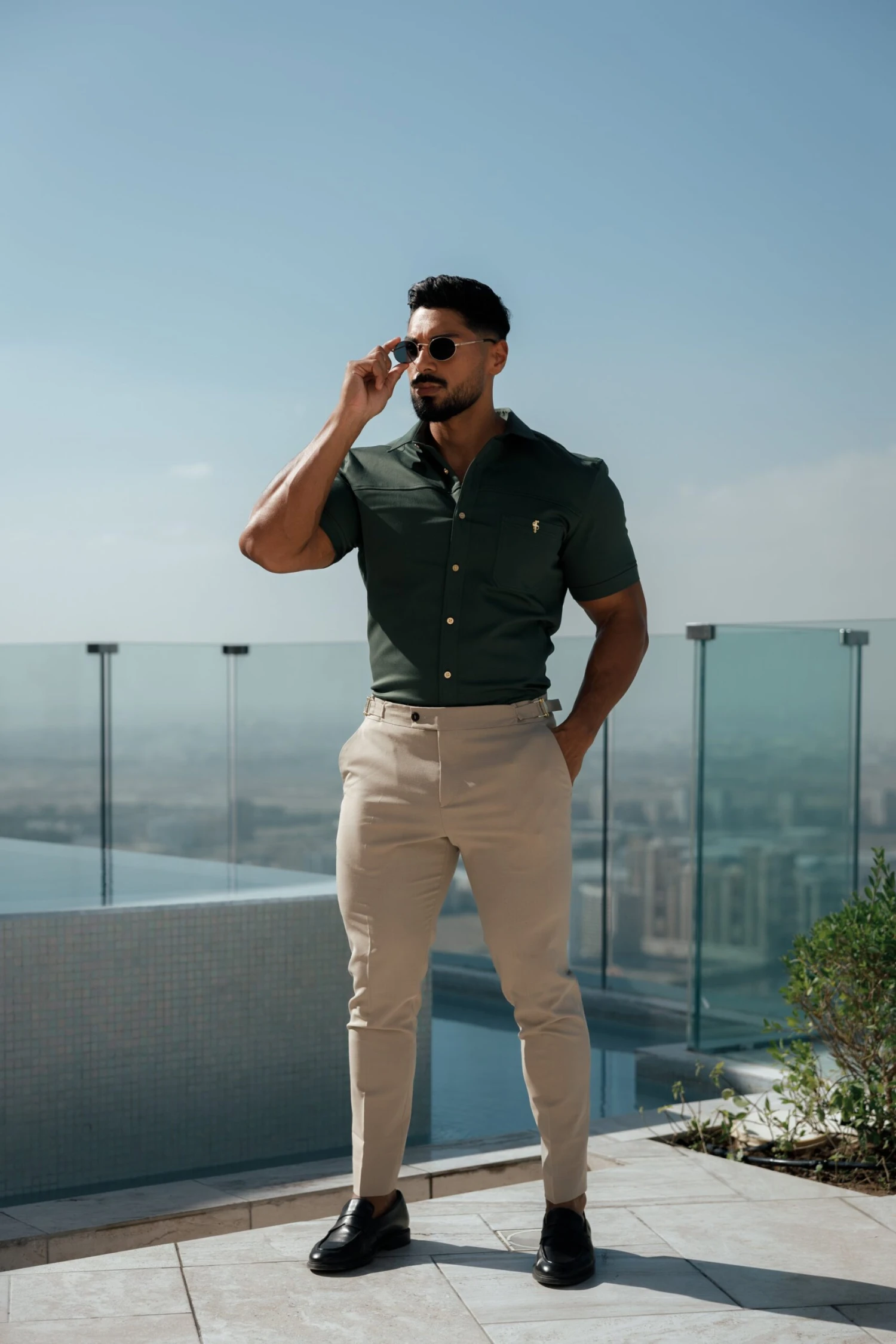 Father Sons Super Slim Stretch Khaki Denim Short Sleeve With Horizontal Seam And Pocket- FS958 - Image 13