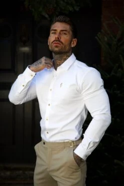 Father Sons Super Slim Stretch White Denim Long Sleeve With Gold Metal Decal And Buttons - FS925