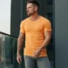 Father Sons Classic Orange Ribbed Knit Super Slim Short Sleeve Crew - FSH1163