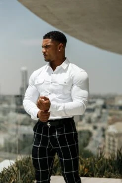 Father Sons Super Slim Stretch White Denim Shacket With Silver Buttons - FS758