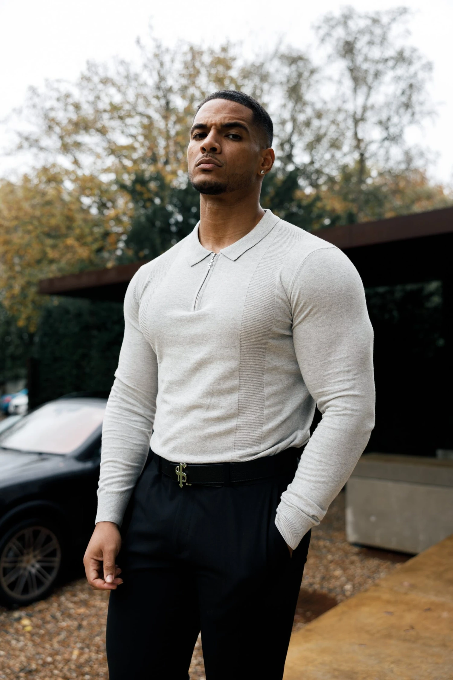 Father Sons Classic Grey Marl And Silver Zip Knitted Polo Shirt Long Sleeve - FSN127 - Image 6