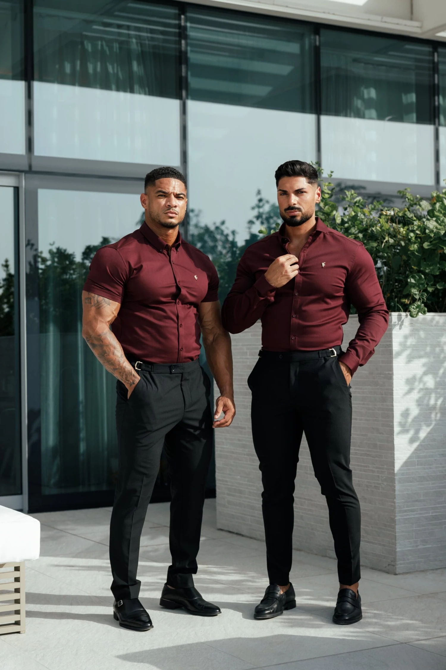 Father Sons Super Slim Stretch Burgundy Denim Long Sleeve With Gold Metal Decal And Button Down Collar - FS1046 - Image 13