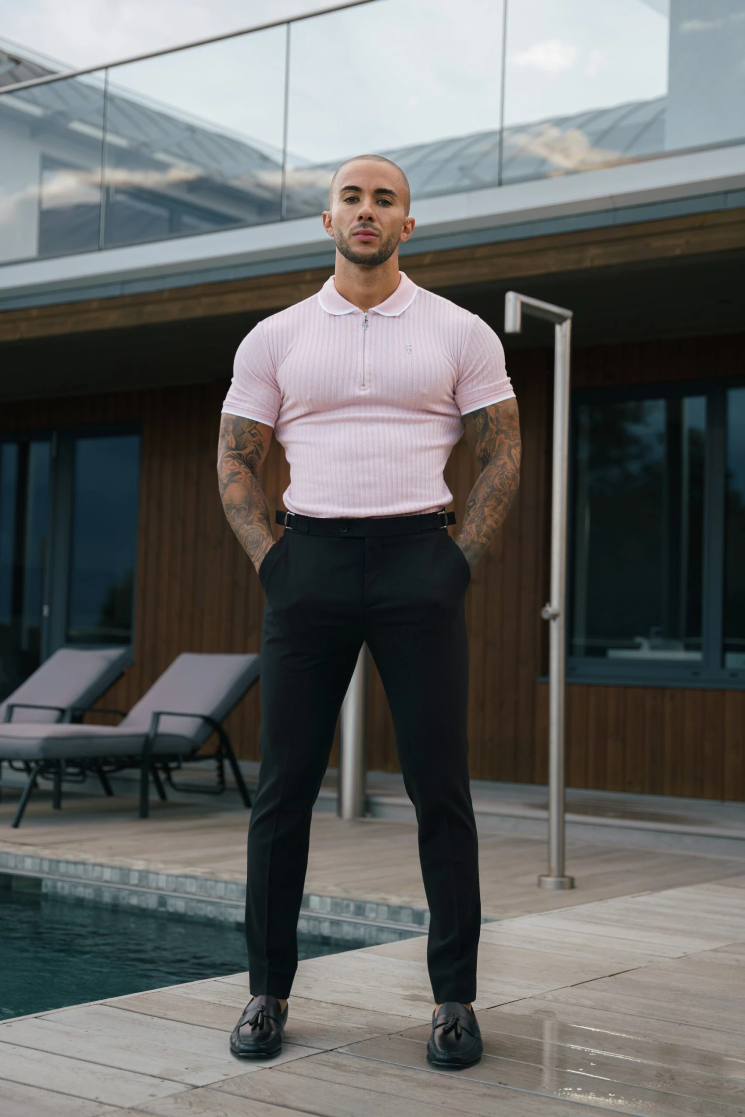 FS Classic Powder Pink Ribbed Zip Polo With Contrast Short Sleeve - FSH1105 - Image 3
