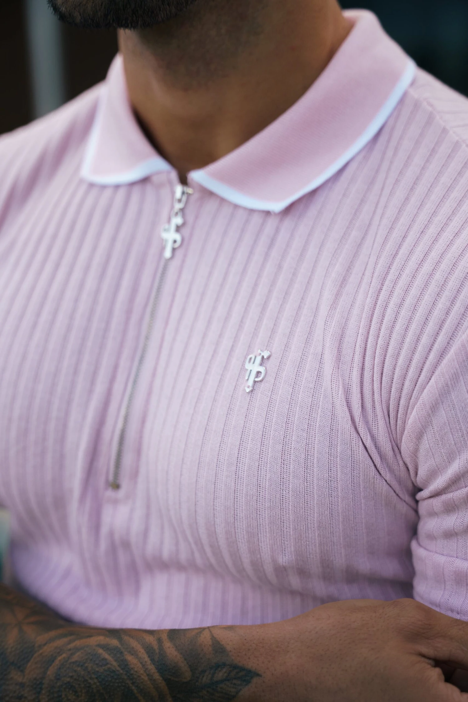 FS Classic Powder Pink Ribbed Zip Polo With Contrast Short Sleeve - FSH1105 - Image 2